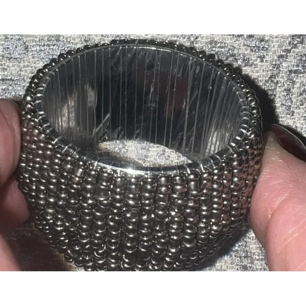 Set Of‎ 10 Silver Beaded Napkin Rings